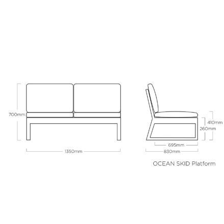 Kettler "Ocean Skid Platform" Loungesofa 2-sitzig - Maße