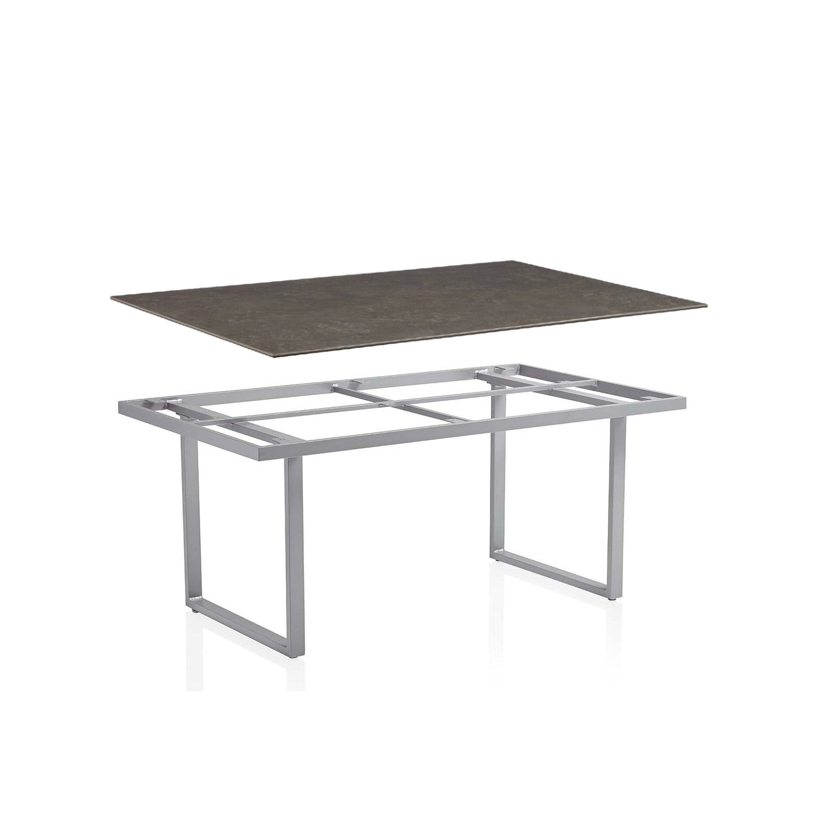 Kettler Tischwelt, Gestell "Skate" Aluminium silber mit frei wählbarer Tischplatte, hier Keramik anthrazit, 160x95 cm, Tischhöhe ca. 68 cm