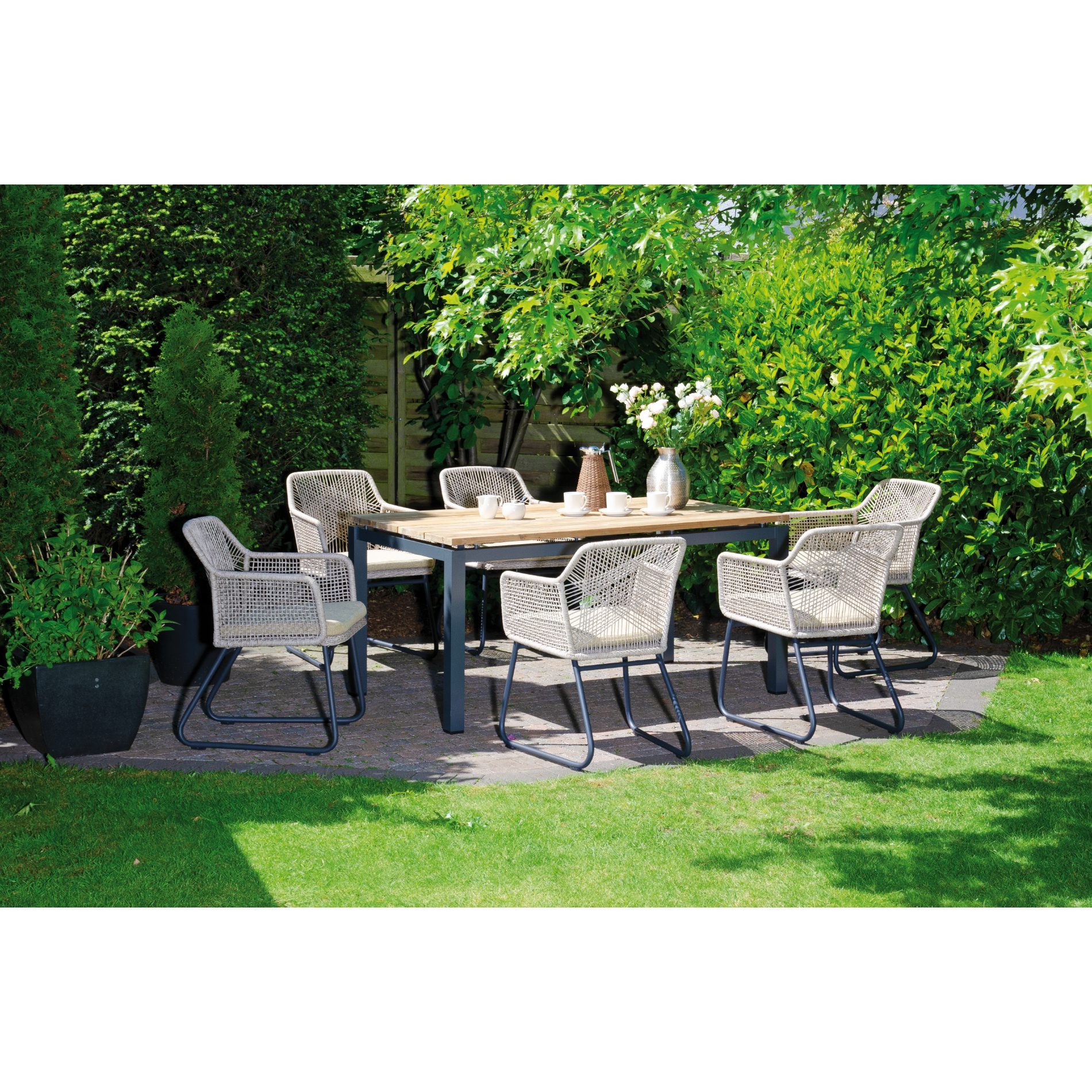 Sonnenpartner Gartenmöbel-Set mit Diningsessel "Couture" und Tisch "Base" 160x90cm, Tischplatte Solid, Gestelle Aluminium anthrazit