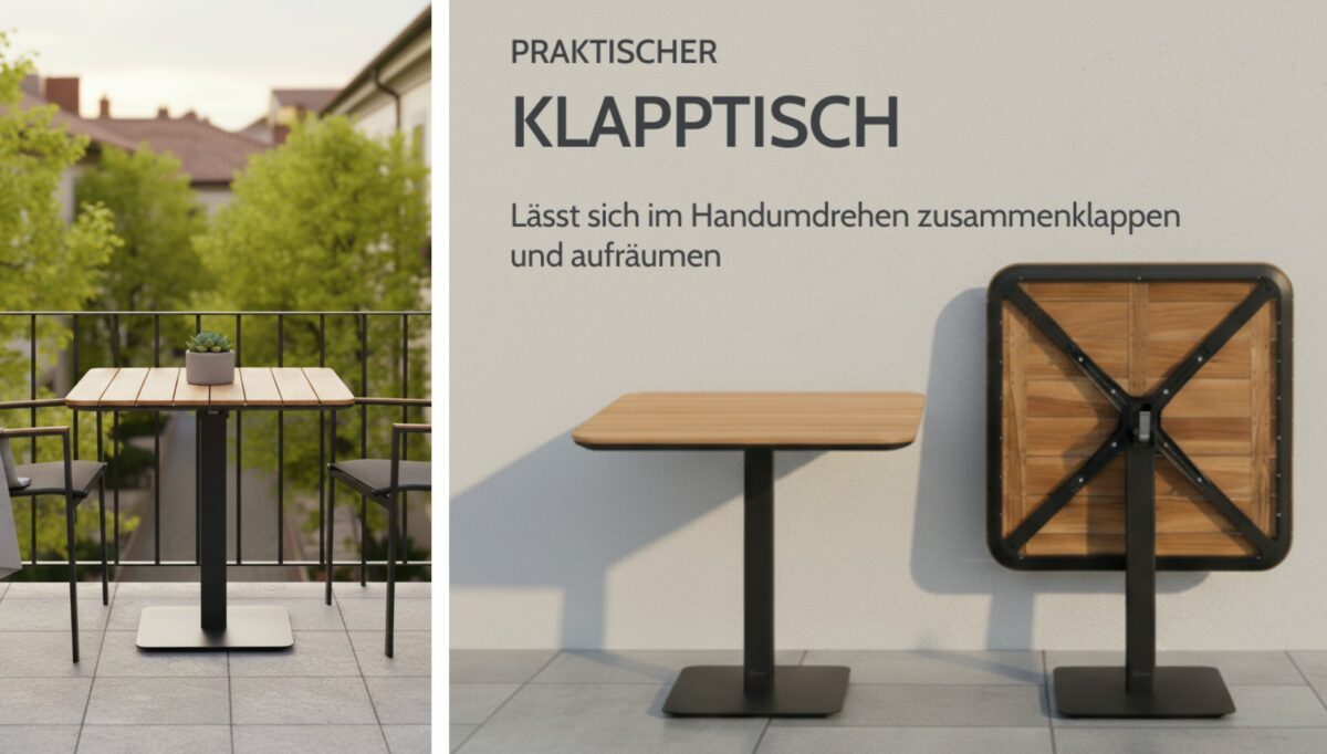 Liadomo Klapptisch "Torano" mit Gestell Aluminium anthrazit und Teakplatte (KI-generiert)