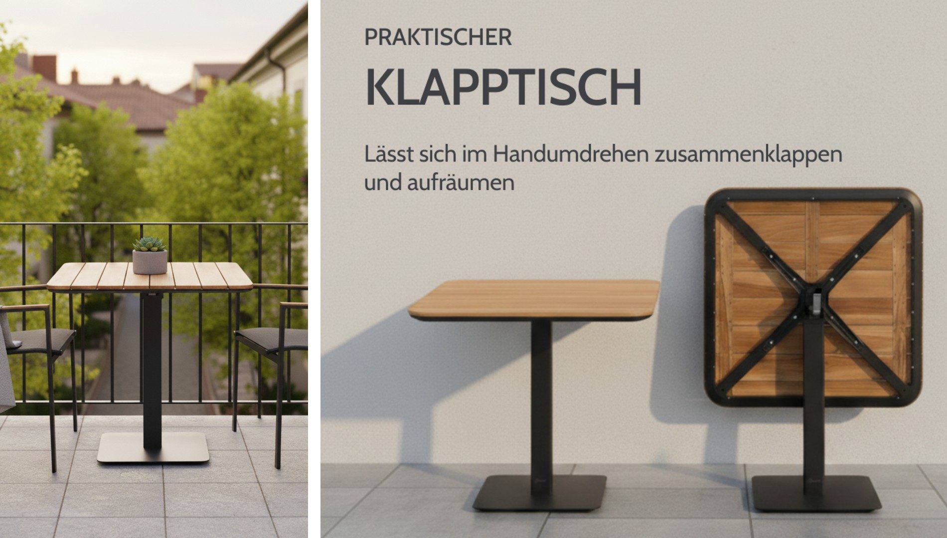 Liadomo Klapptisch "Torano" mit Gestell Aluminium anthrazit und Teakplatte (KI-generiert)