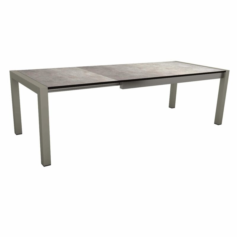 Stern "Standard" Ausziehtisch, Gestell Aluminium graphit, Tischplatte HPL Metallic Grau, 214/254/294x100 cm