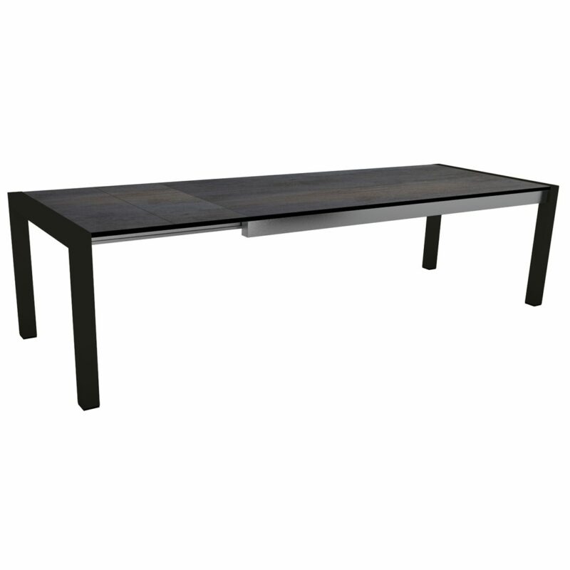 Stern "Standard" Ausziehtisch, Gestell Aluminium schwarz matt, Tischplatte HPL Nitro, 214/254/294x100 cm