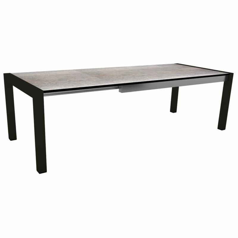 Stern "Standard" Ausziehtisch, Gestell Aluminium schwarz matt, Tischplatte HPL Smoky, 214/254/294x100 cm