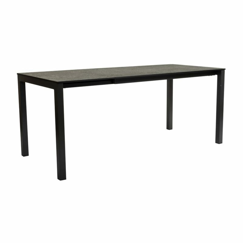 Stern Ausziehtisch, Gestell Aluminium schwarz matt, Tischplatte HPL Vintage Stone, 130/180x80cm