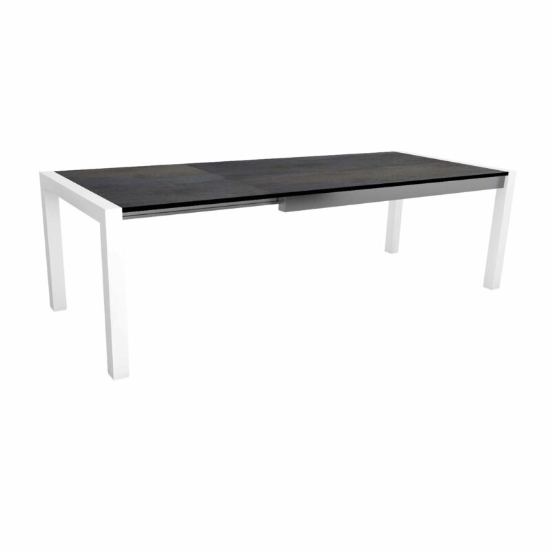 Stern "Standard" Ausziehtisch, Gestell Aluminium weiß, Tischplatte HPL Nitro, 174/214/254x90 cm