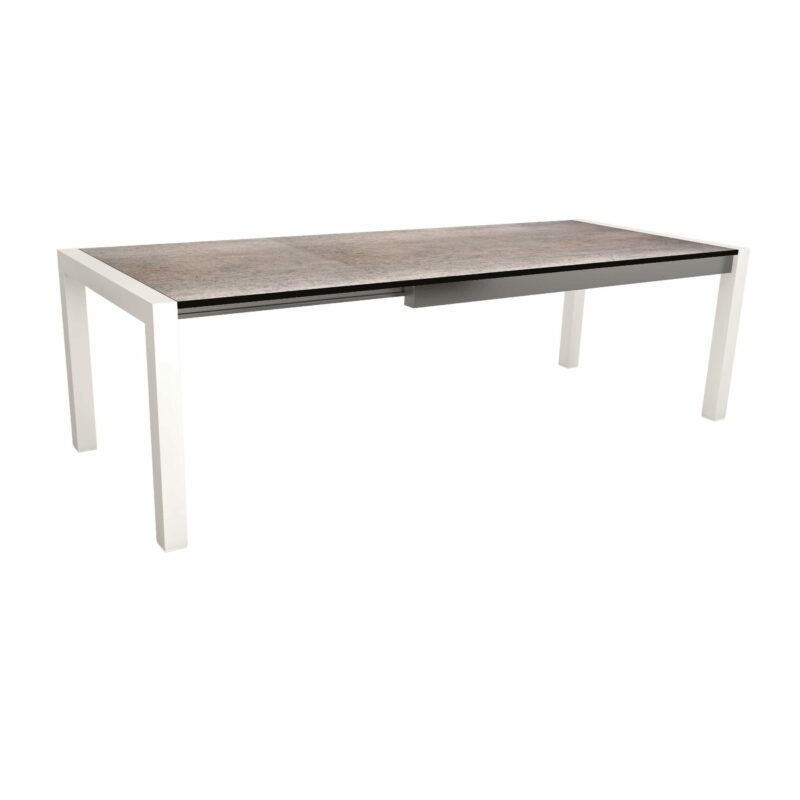 Stern "Standard" Ausziehtisch, Gestell Aluminium weiß, Tischplatte HPL Smoky, 174/214/254x90 cm
