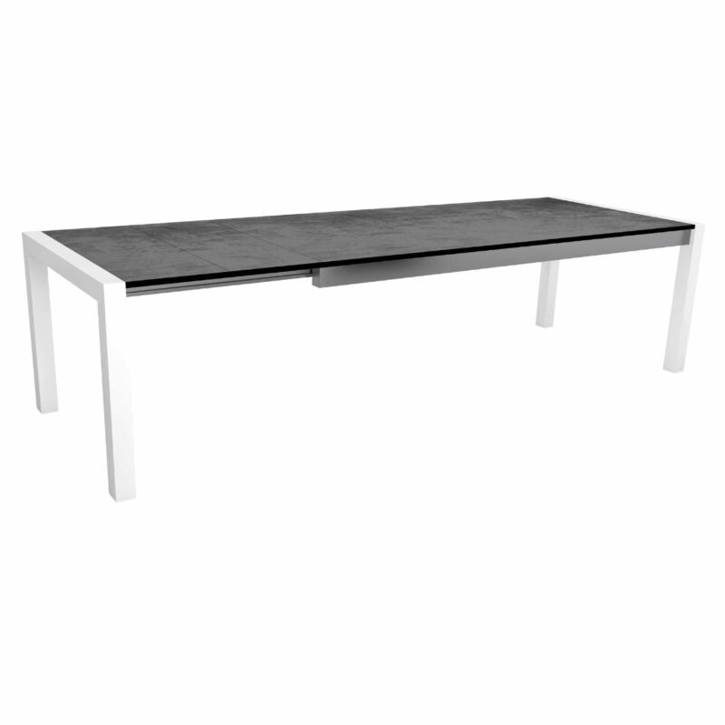 Stern "Standard" Ausziehtisch, Gestell Aluminium weiß, Tischplatte HPL Zement, 214/254/294x100 cm