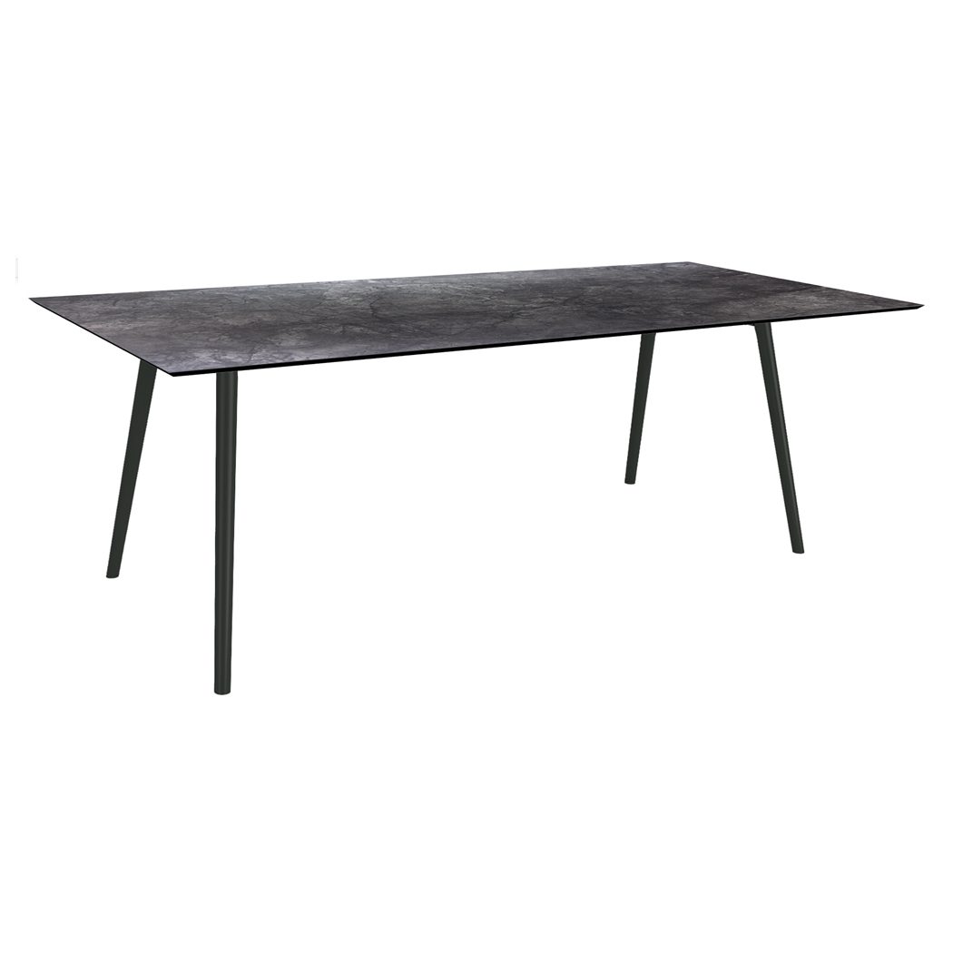 Stern "Interno" Gartentisch, Gestell Alu schwarz matt, Rundrohr, Tischplatte HPL Dark Marble, 220x100 cm