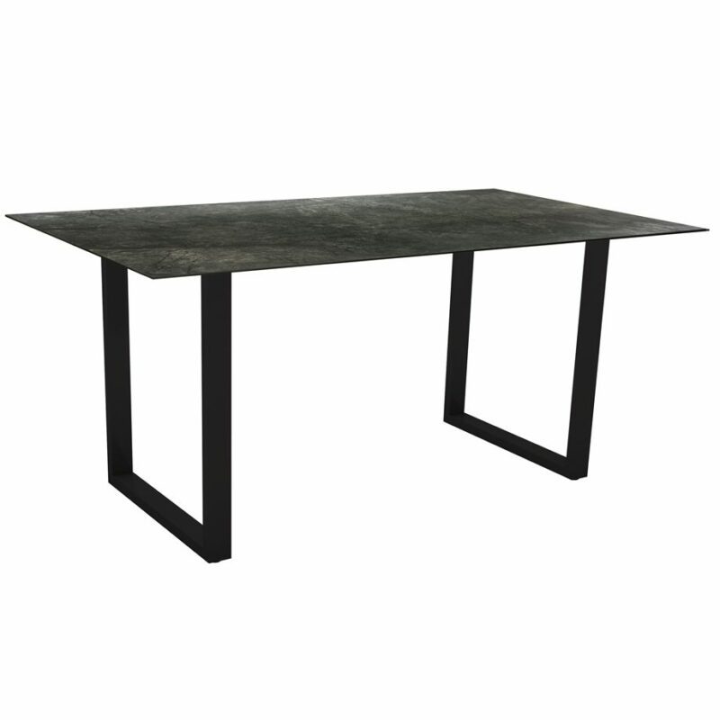 Stern Kufentisch, Gestell schwarz matt, Tischplatte HPL Dark Marble, Tischgröße: 160x90 cm