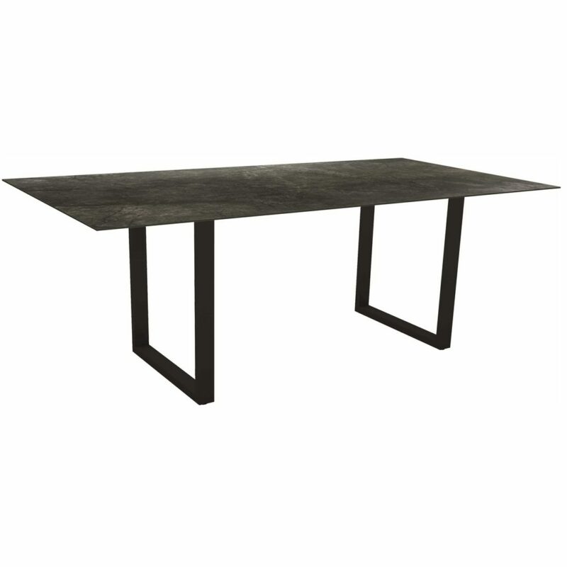 Stern Kufentisch, Gestell schwarz matt, Tischplatte HPL Dark Marble, Tischgröße: 200x100 cm