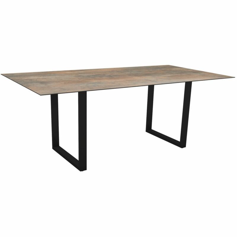 Stern Kufentisch, Gestell schwarz matt, Tischplatte HPL Ferro, Tischgröße: 200x100 cm