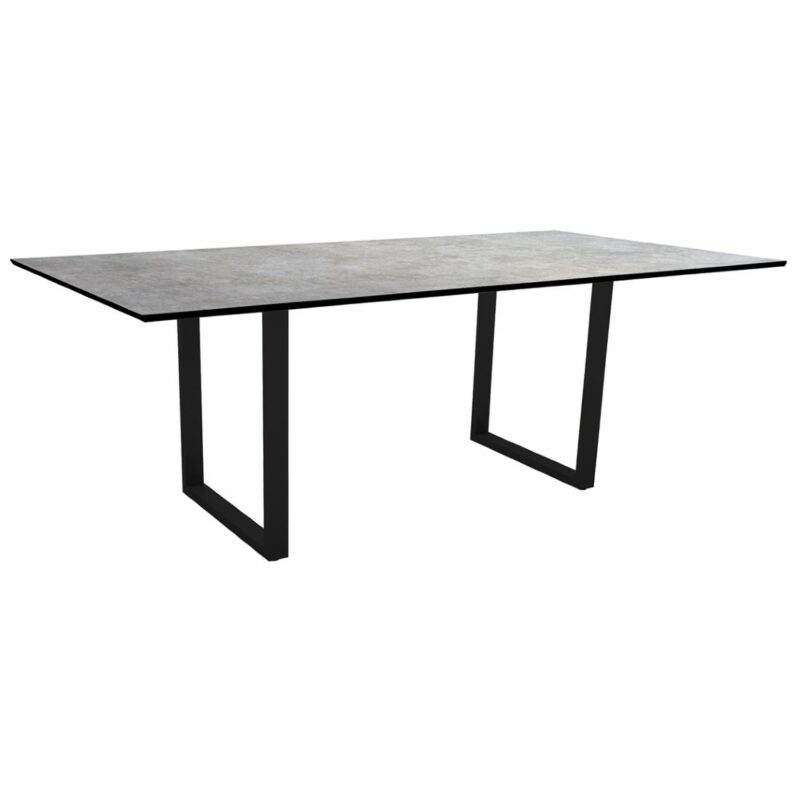Stern Kufentisch, Gestell schwarz matt, Tischplatte HPL Metallic Grau, Tischgröße: 200x100 cm