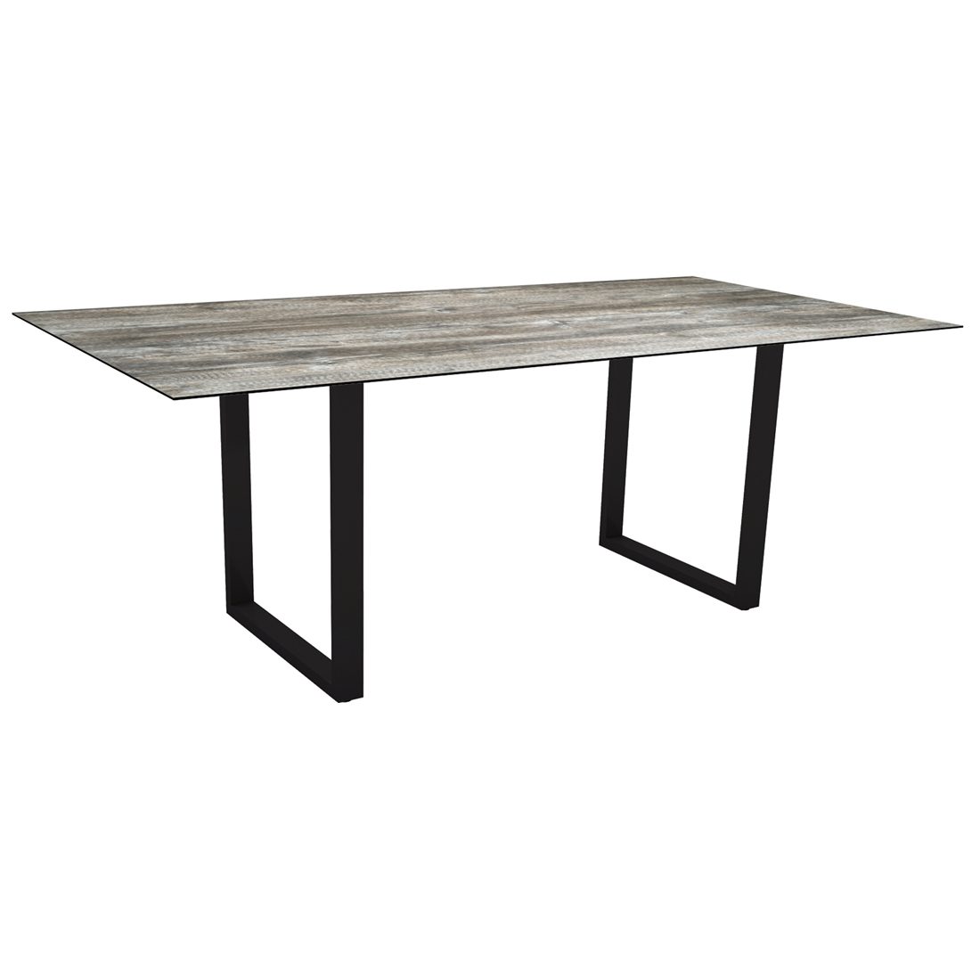 Stern Kufentisch, Gestell schwarz matt, Tischplatte HPL Tundra Grau, Tischgröße: 200x100 cm