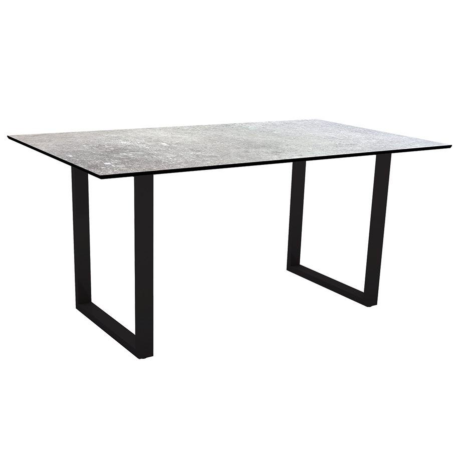 Stern Kufentisch, Gestell schwarz matt, Tischplatte HPL Vintage Stone, Tischgröße: 160x90 cm