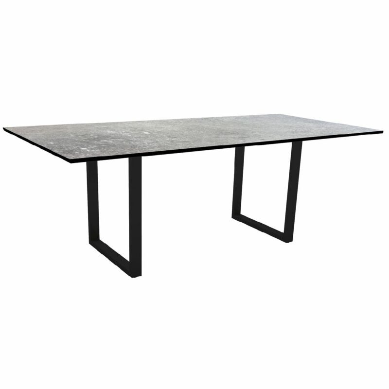 Stern Kufentisch, Gestell schwarz matt, Tischplatte HPL Vintage Stone, Tischgröße: 200x100 cm