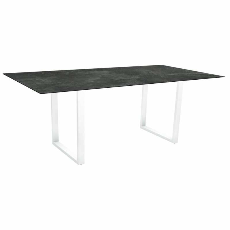 Stern Kufentisch, Gestell weiß, Tischplatte HPL Slate, Tischgröße: 200x100 cm