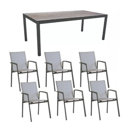 Stern Gartenmöbel-Set mit Stuhl "New Top“ und Gartentisch Aluminium/HPL, Gestelle Aluminium anthrazit, Sitz Textil silber, Tischplatte HPL Smoky