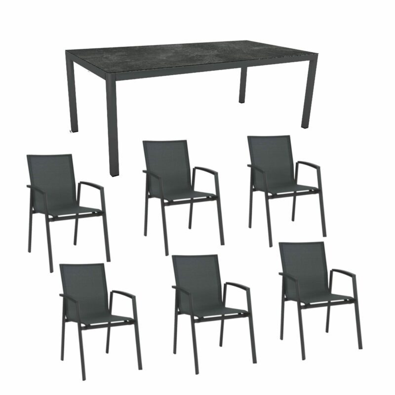 Stern Gartenmöbel-Set mit Stuhl "New Top“ und Gartentisch Aluminium/HPL, Gestelle Aluminium anthrazit, Sitz Textil karbon, Tischplatte HPL Slate