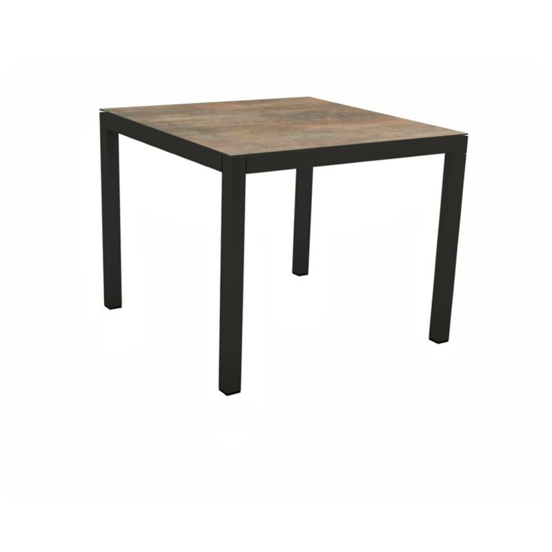 Stern Gartentisch, Gestell Aluminium schwarz matt, Tischplatte HPL Ferro, 90x90 cm