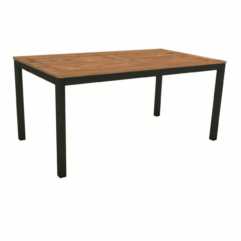 Stern Tischsystem, Gestell Aluminium schwarz matt, Tischplatte Teakholz, Größe: 160x90 cm
