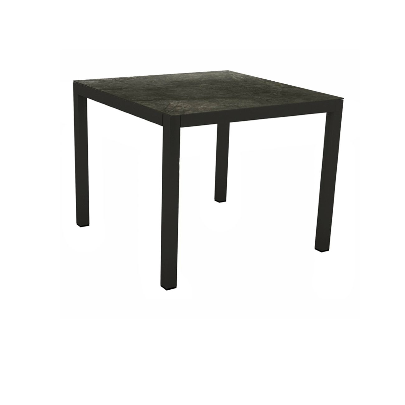 Stern Gartentisch, Gestell Aluminium schwarz matt, Tischplatte HPL Dark Marble, 80x80 cm