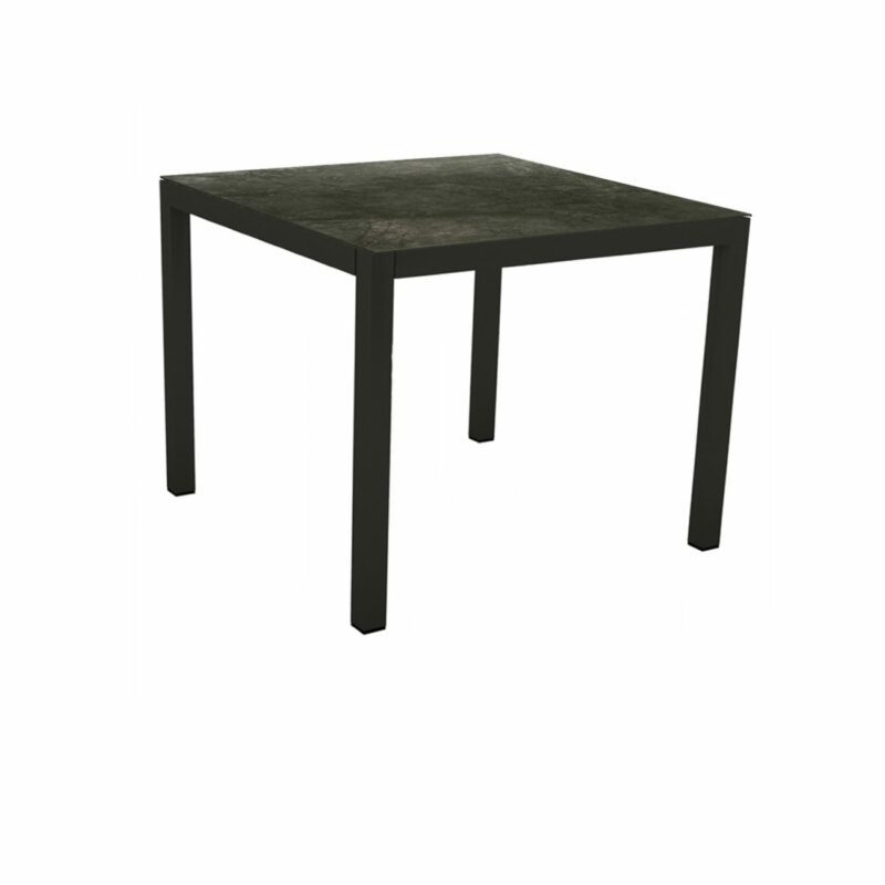 Stern Gartentisch, Gestell Aluminium schwarz matt, Tischplatte HPL Dark Marble, 90x90 cm