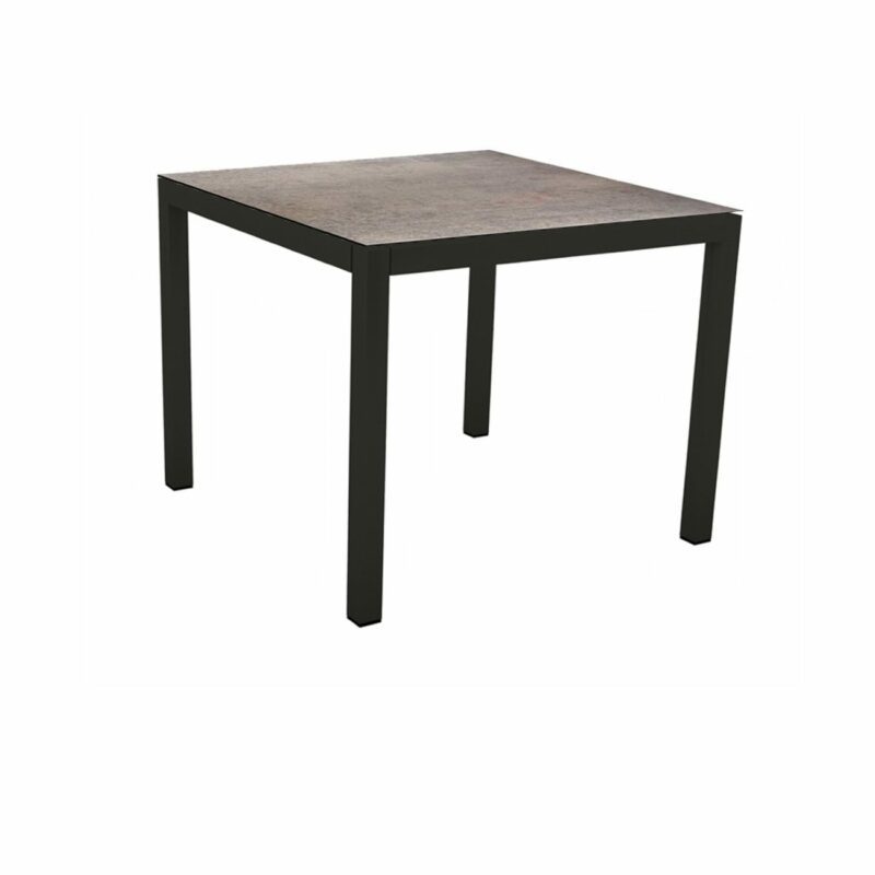 Stern Gartentisch, Gestell Aluminium schwarz matt, Tischplatte HPL Smoky, 80x80 cm