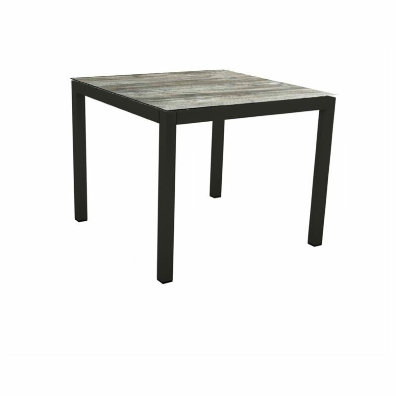 Stern Gartentisch, Gestell Aluminium schwarz matt, Tischplatte HPL Tundra Grau, 80x80 cm