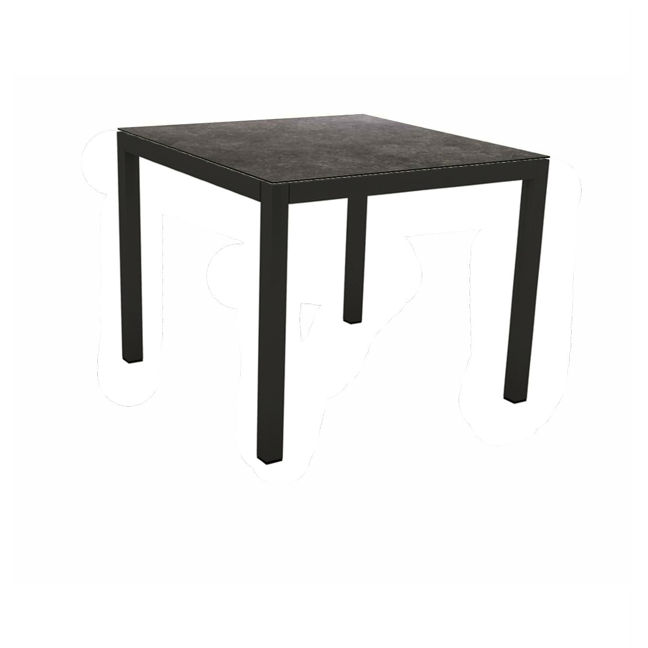 Stern Gartentisch, Gestell Aluminium schwarz matt, Tischplatte HPL Vintage Grau, 80x80 cm