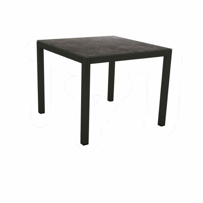 Stern Gartentisch, Gestell Aluminium schwarz matt, Tischplatte HPL Vintage Grau, 90x90 cm
