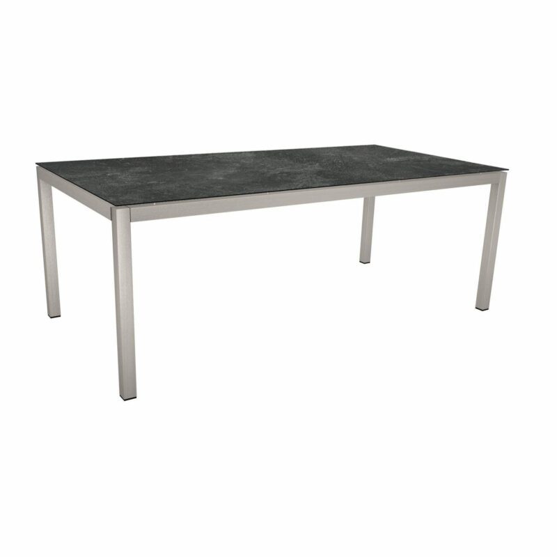 Stern Tischsystem, Gestell Edelstahl Vierkantrohr, Tischplatte HPL Slate, 200x100 cm