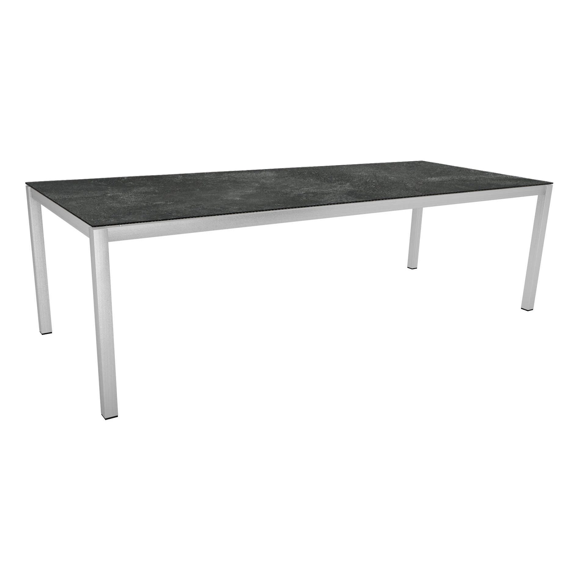 Stern Tischsystem, Gestell Edelstahl Vierkantrohr, Tischplatte HPL Slate, 250x100 cm