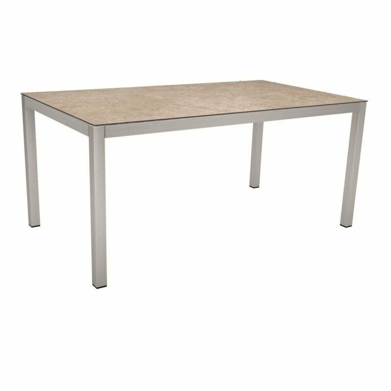 Stern Tischsystem, Gestell Edelstahl Vierkantrohr, Tischplatte HPL Vintage Shell, 130x80 cm