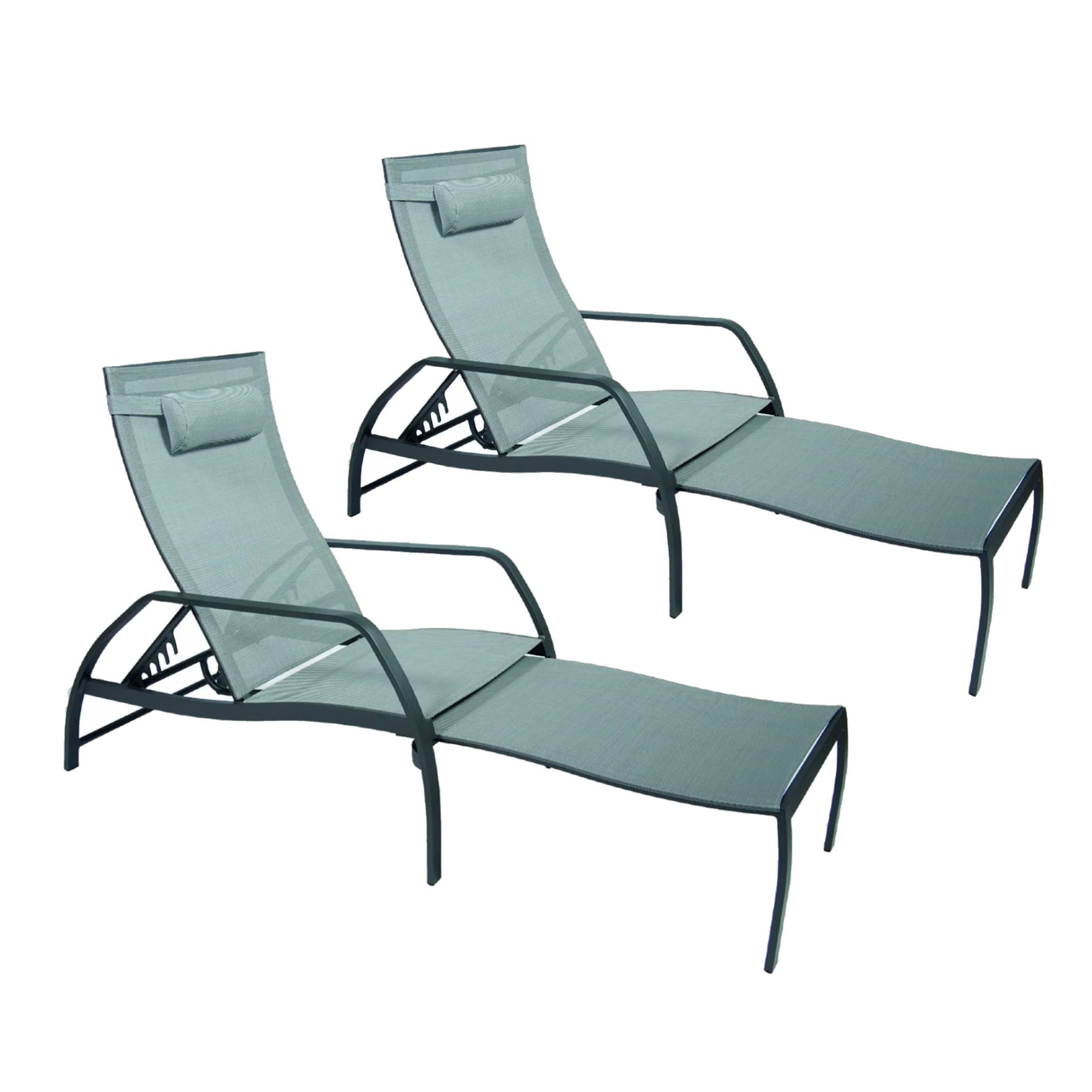 Jati&Kebon "Vedia" Deckchair 2er-Set, Gestell Aluminium eisengrau, Textilgewebe silbergrau