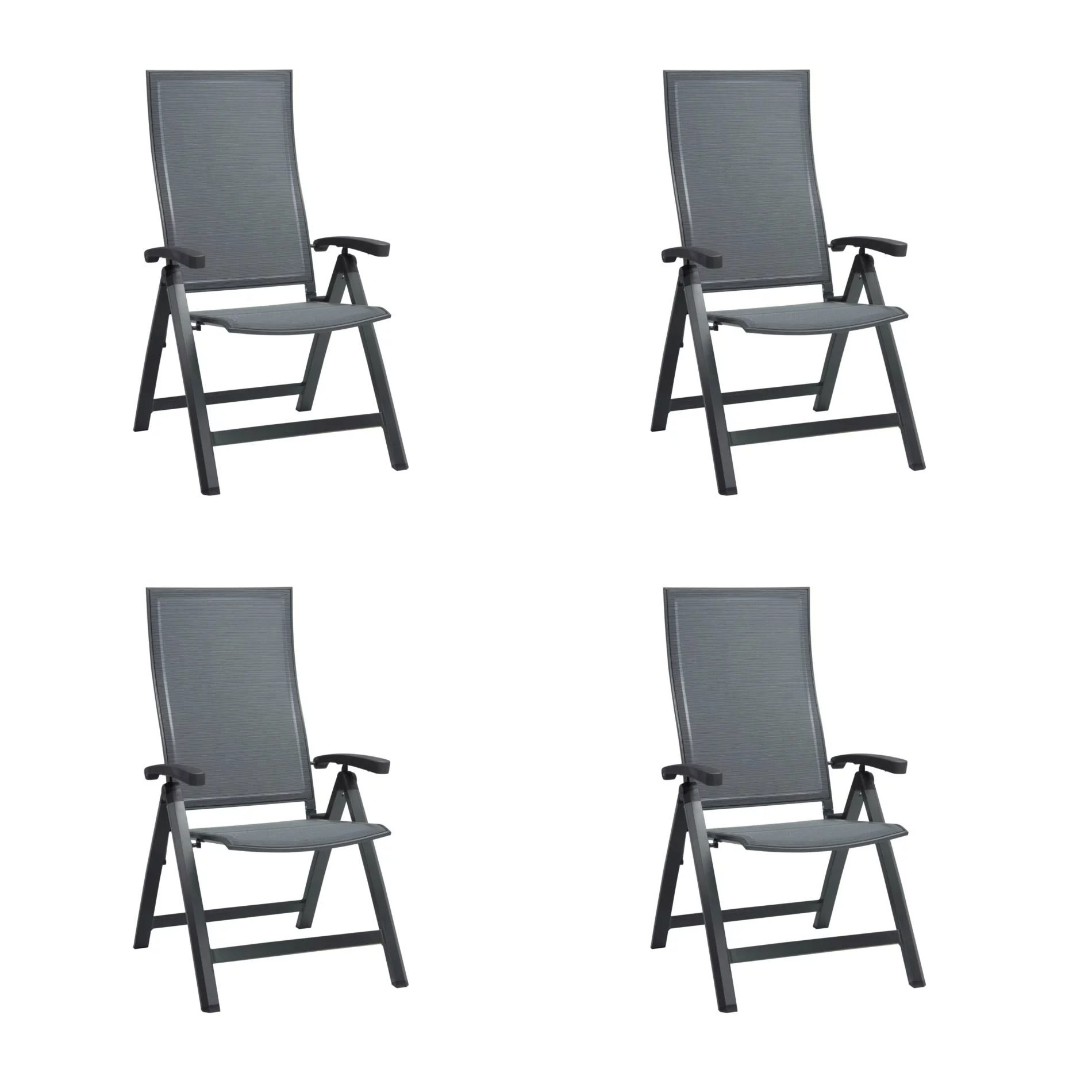 Stern Klappsessel "Kari" 4er-Set, Gestell Aluminium anthrazit, Sitzfläche Textilgewebe karbon, Armlehnen Aluminium anthrazit