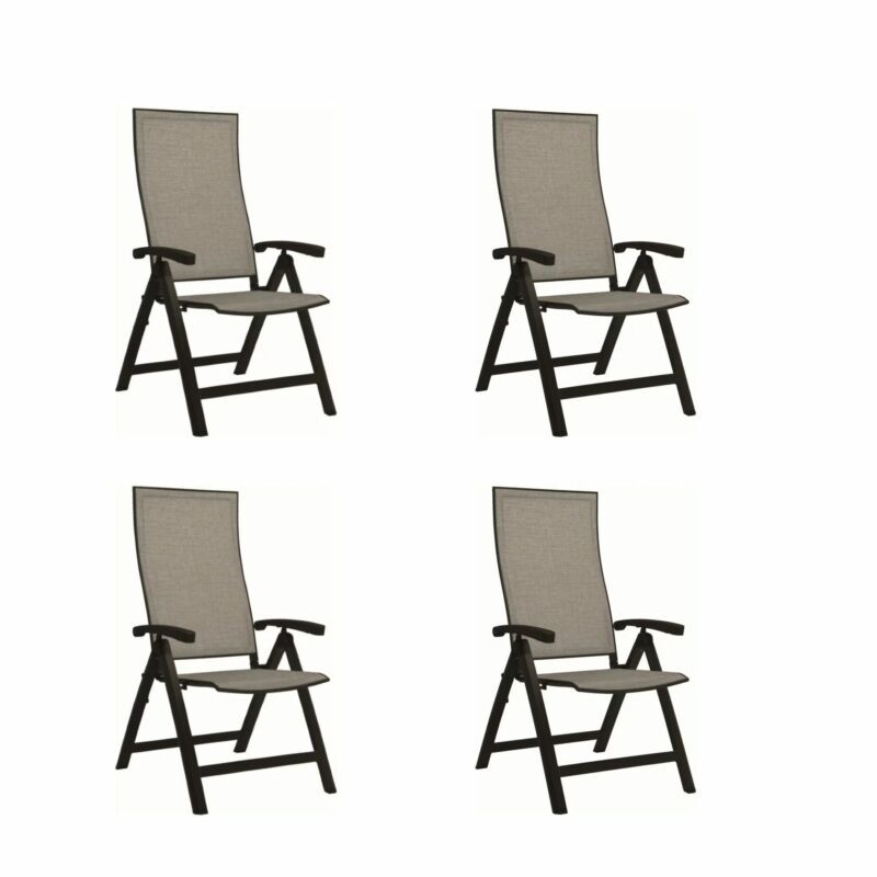 Stern "Kari" Klappsessel 4er-Set, Gestell Aluminium schwarz, Sitzfläche Textilbespannung Leinen grau