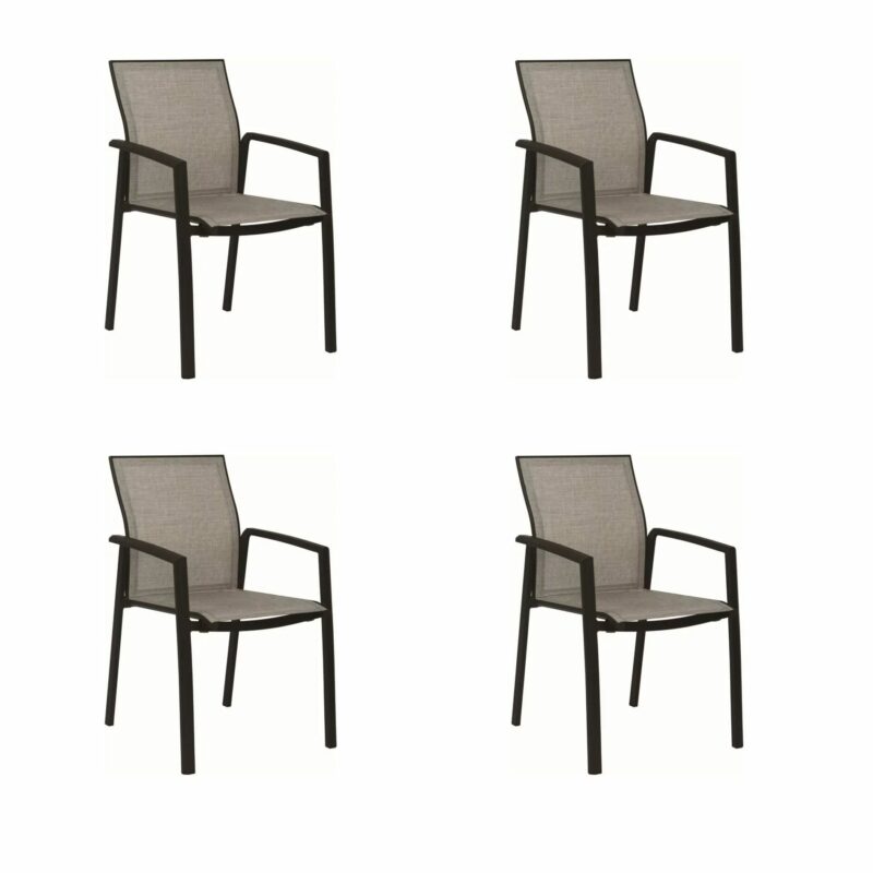 Stern "Kari" Stapelsessel 4er-Set, Gestell Aluminium schwarz matt, Sitzfläche Textilbespannung Leinen grau