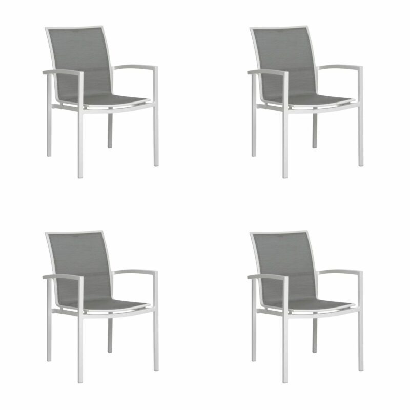 Stern "Skelby" Stapelsessel 4er-Set, Gestell Aluminium weiß, Sitzfläche Textilgewebe silber