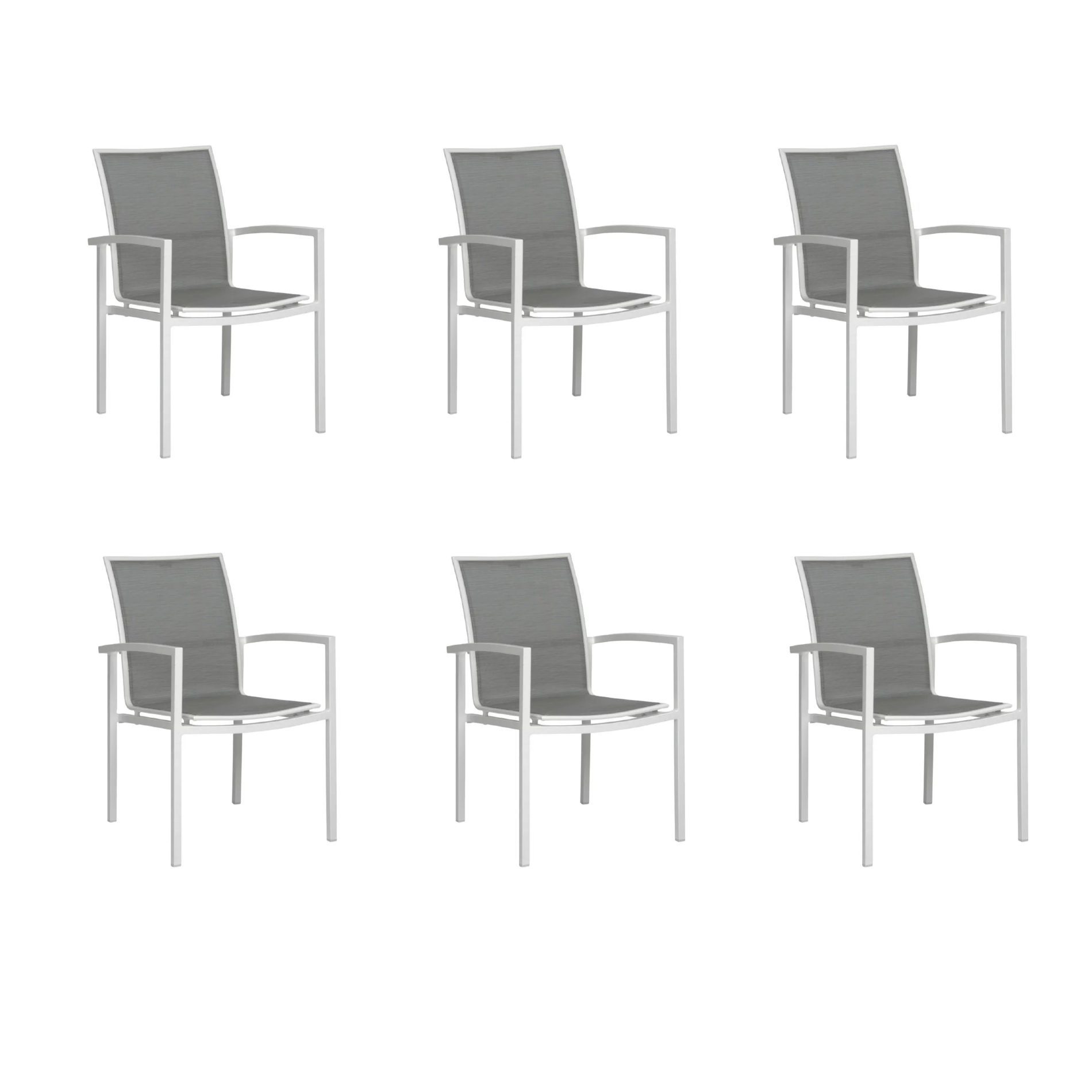 Stern "Skelby" Stapelsessel 6er-Set, Gestell Aluminium weiß, Sitzfläche Textilgewebe silber
