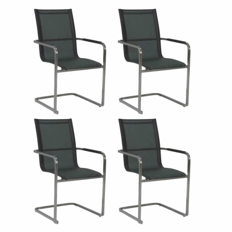 Stern "Evoee" Freischwinger 4er-Set, Gestell Edelstahl, Sitzfläche Textilgewebe silbergrau, Armlehne Aluminium anthrazit
