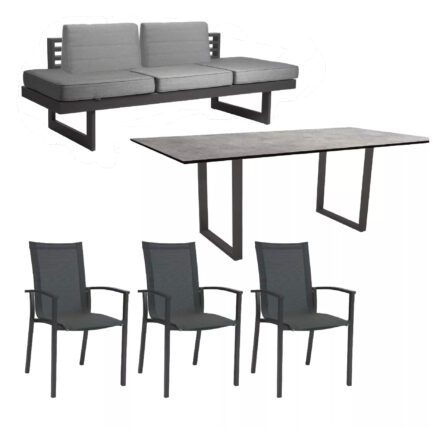 Stern "Evoee/New Holly Dining" Set mit Tisch 200x100 cm, Gestell Aluminium anthrazit, Polster seidengrau, Tischplatte HPL Metallic Grau