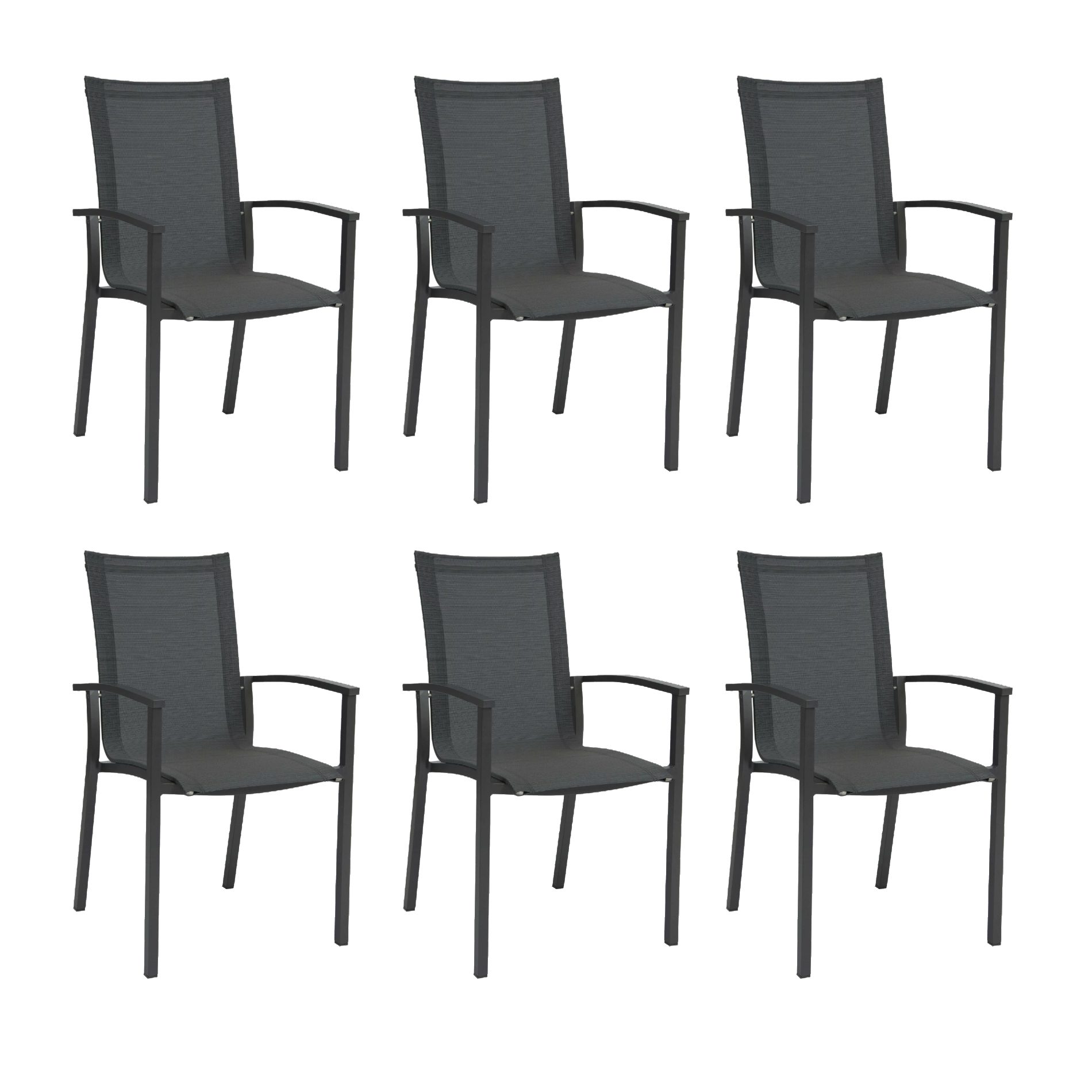 Stern "Evoee" Stapelsessel 6er-Set, Gestell Aluminium anthrazit, Sitzfläche Textilgewebe karbon