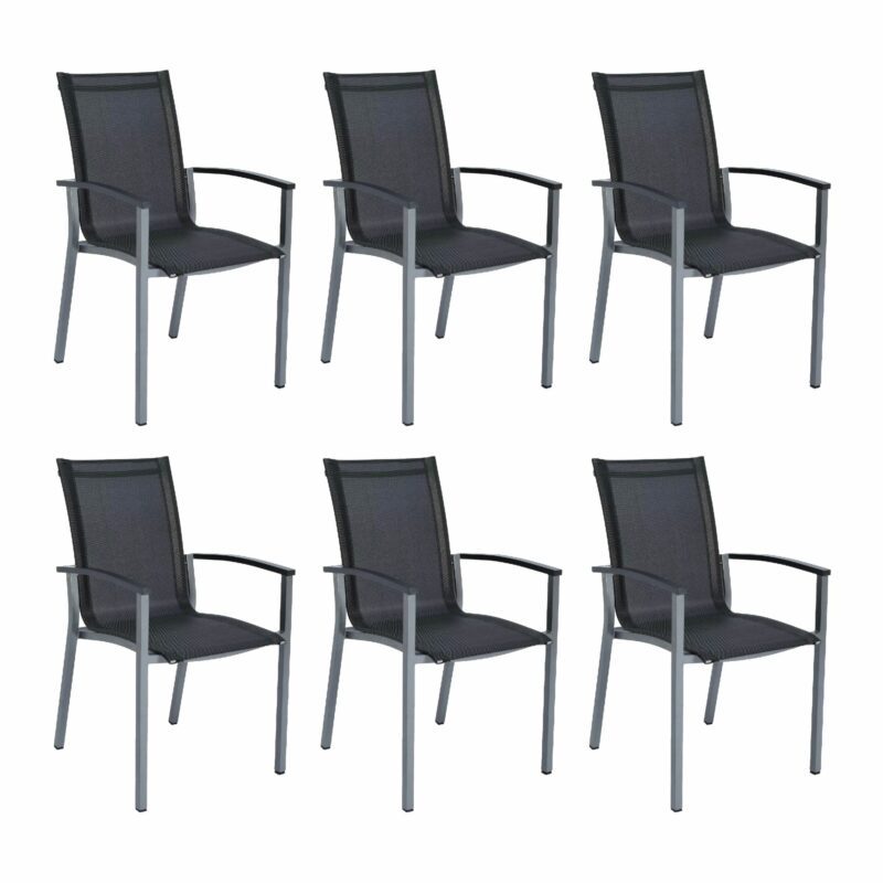 Stern "Evoee" Stapelsessel 6er-Set, Gestell Aluminium graphit, Sitzfläche Textilgewebe silbergrau