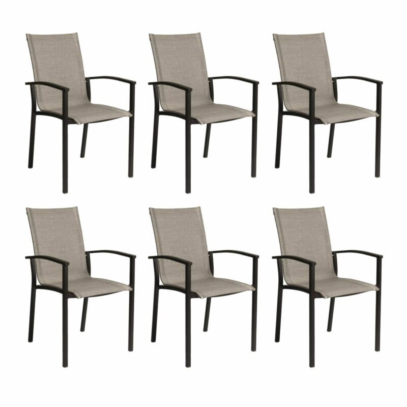Stern "Evoee" Stapelsessel 6er-Set, Gestell Aluminium schwarz matt, Sitzfläche Textilgewebe Leinen grau