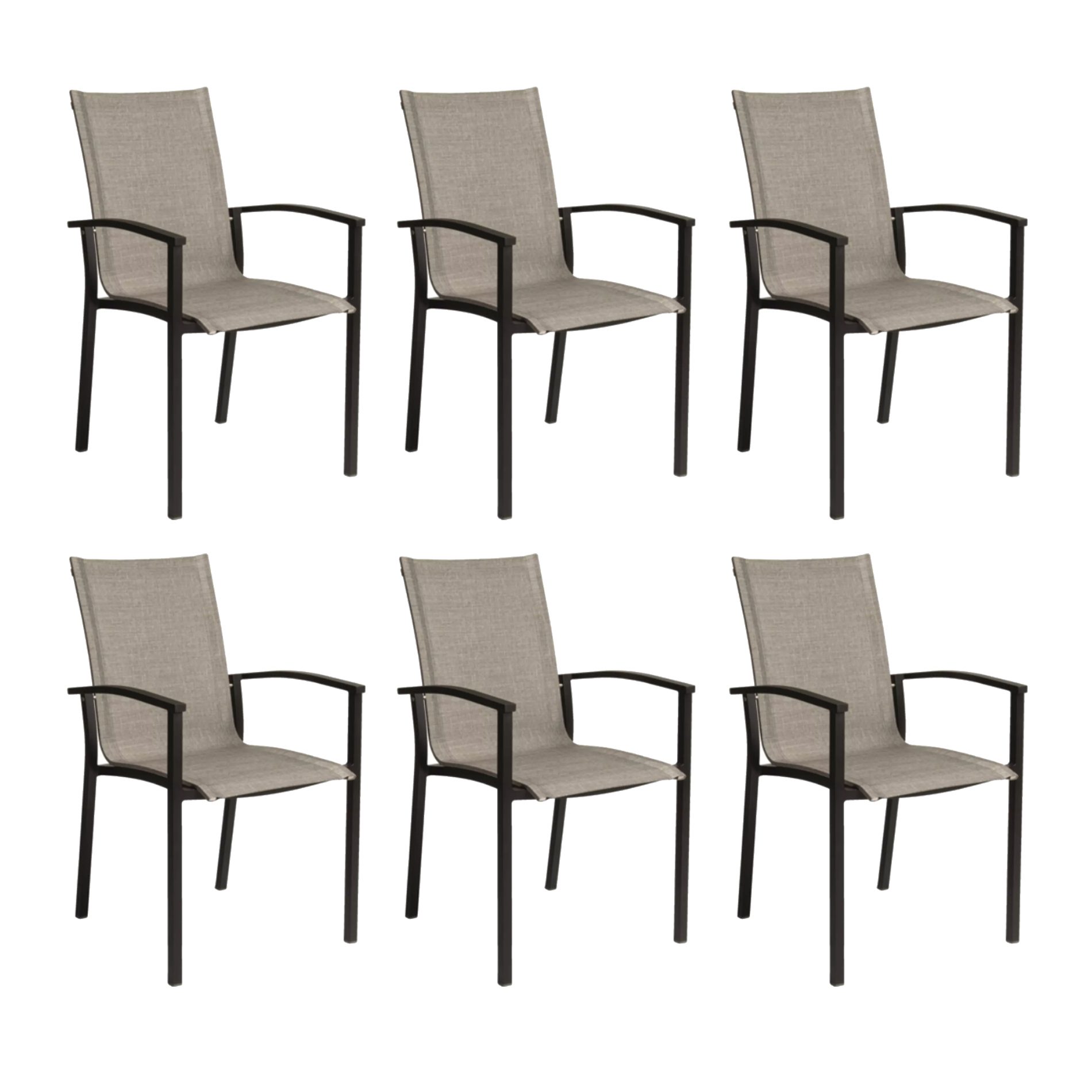 Stern "Evoee" Stapelsessel 6er-Set, Gestell Aluminium schwarz matt, Sitzfläche Textilgewebe Leinen grau