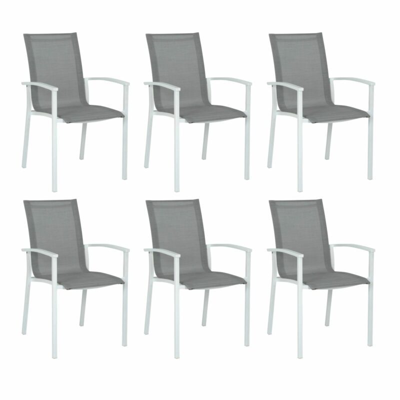 Stern "Evoee" Stapelsessel 6er-Set, Gestell Aluminium weiß, Sitzfläche Textilgewebe silber