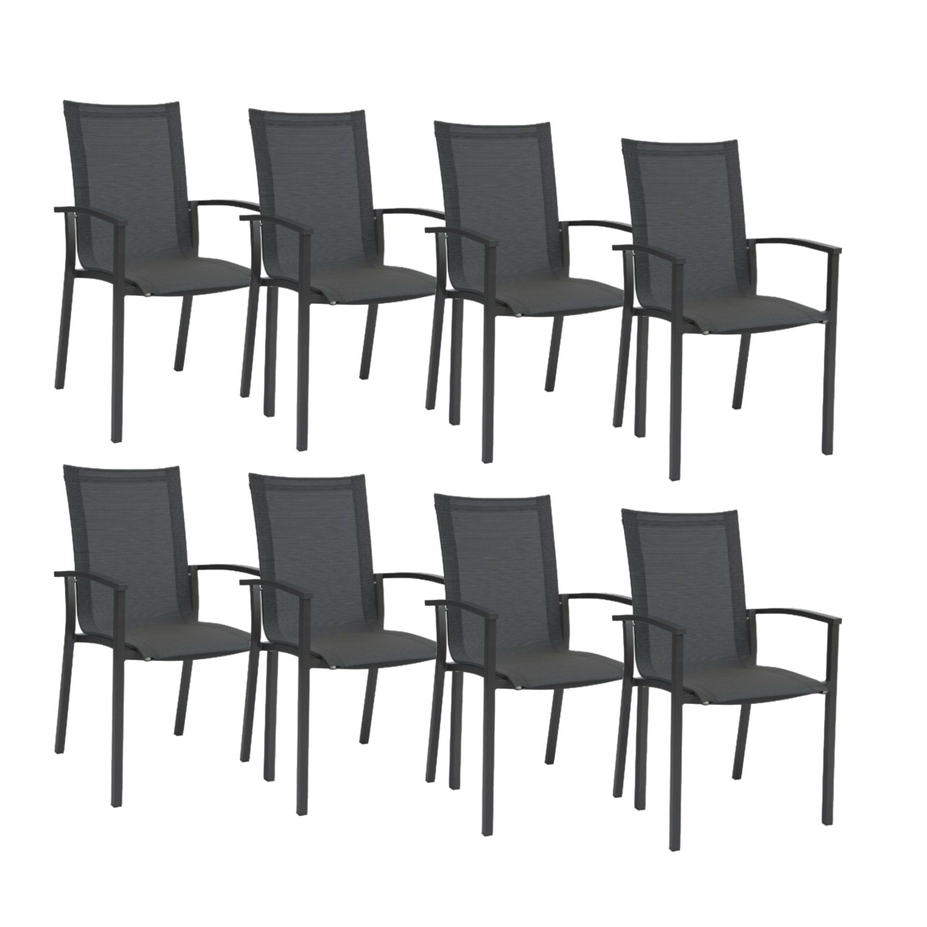 Stern "Evoee" Stapelsessel 8er-Set, Gestell Aluminium anthrazit, Sitzfläche Textilgewebe karbon