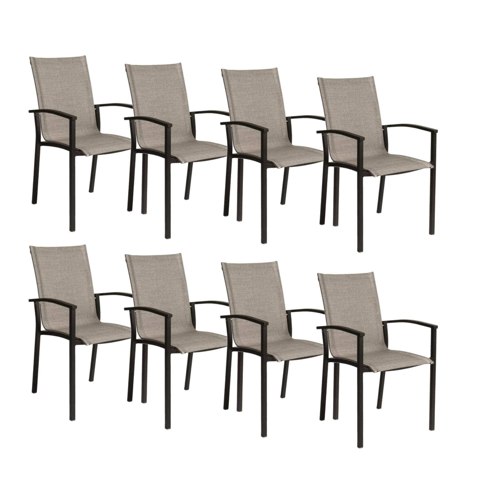 Stern "Evoee" Stapelsessel 8er-Set, Gestell Aluminium schwarz matt, Sitzfläche Textilgewebe Leinen grau