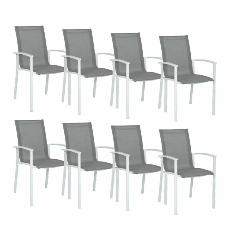 Stern "Evoee" Stapelsessel 8er-Set, Gestell Aluminium weiß, Sitzfläche Textilgewebe silber